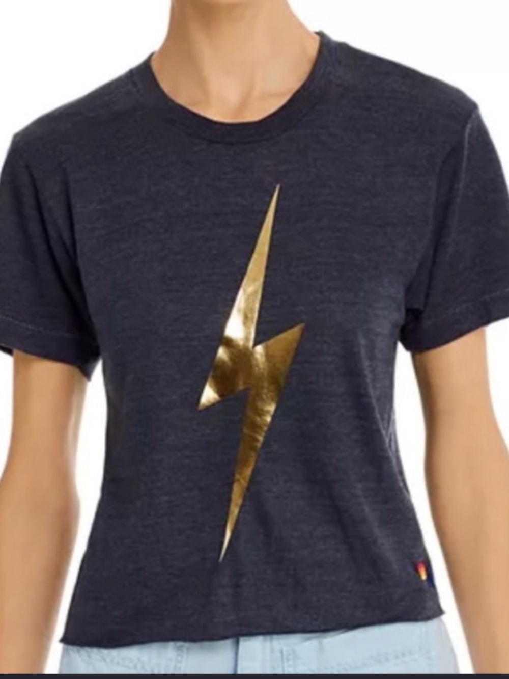 Aviator Nation Navy Heather Tee with Gold Lightning Bolt